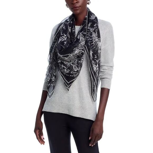 Alexander McQueen NWT Eagle Flight Silk Shawl in Black/Ivory - Picture 2 of 8